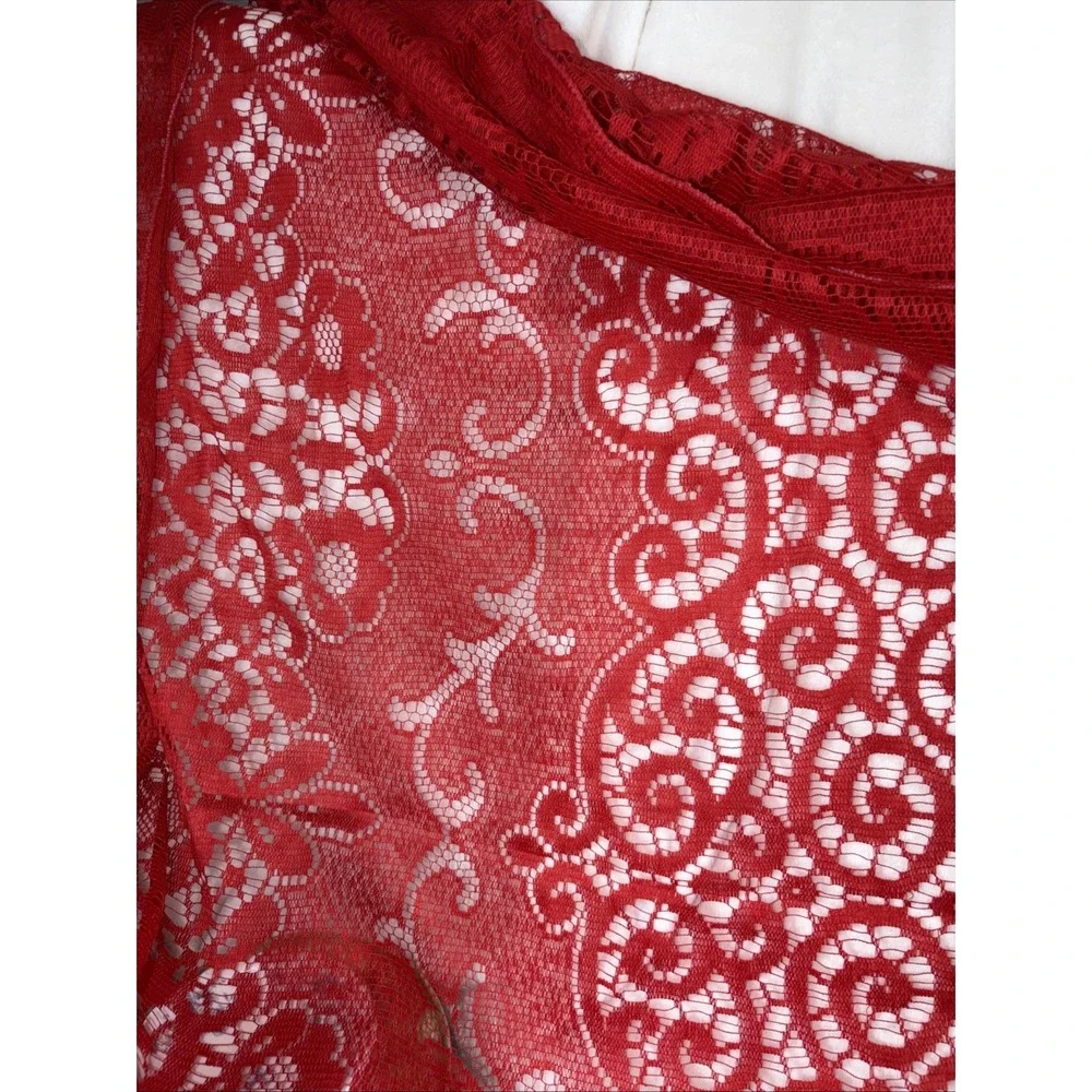 Vintage 70s Red Lace Tablecloth 70